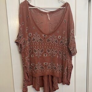 Free People Pink Relaxed Asymmetrical Blouse